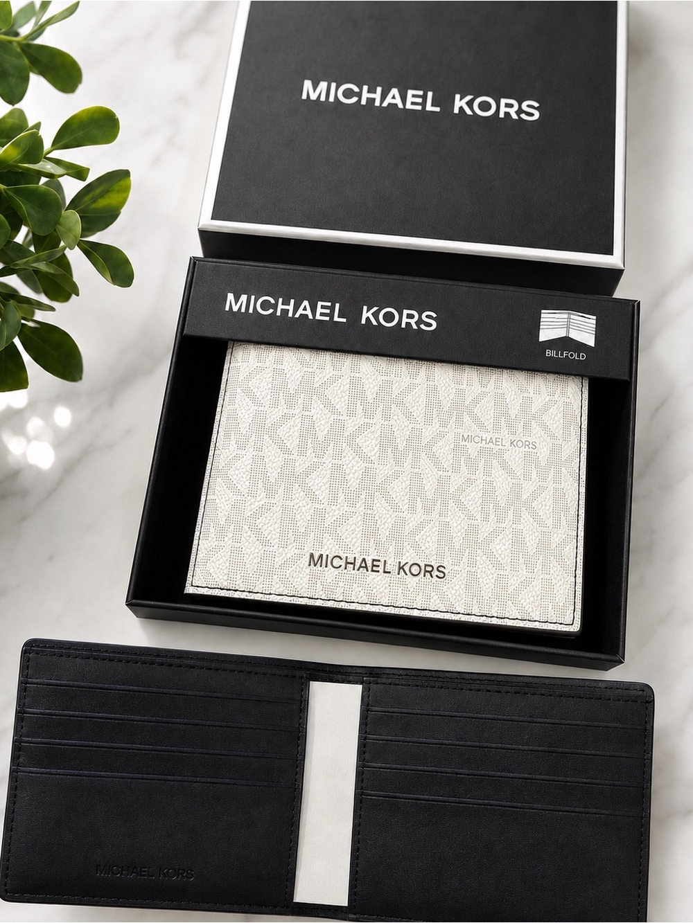 Michael Kors Men's White Monogram Money Clip Wallet